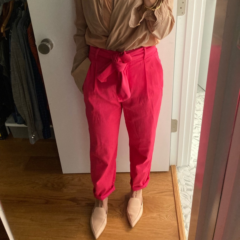 Zara high-waisted pleated pink pants size Small